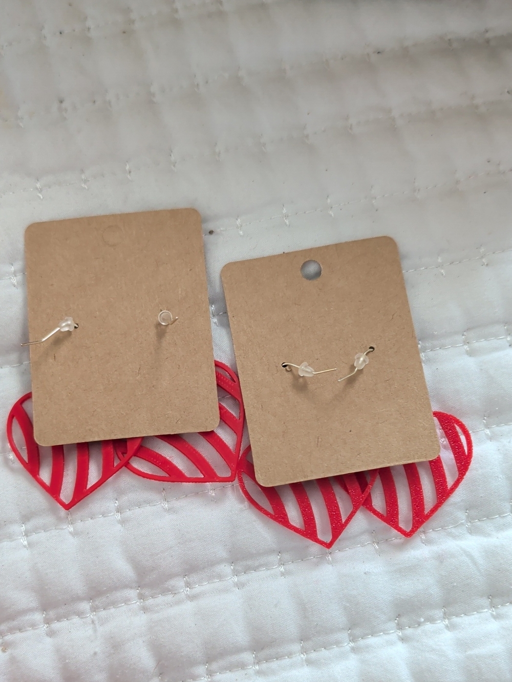 Hand Crafted Red Heart Dangle Earrings- Set 2 - Picture 5 of 5